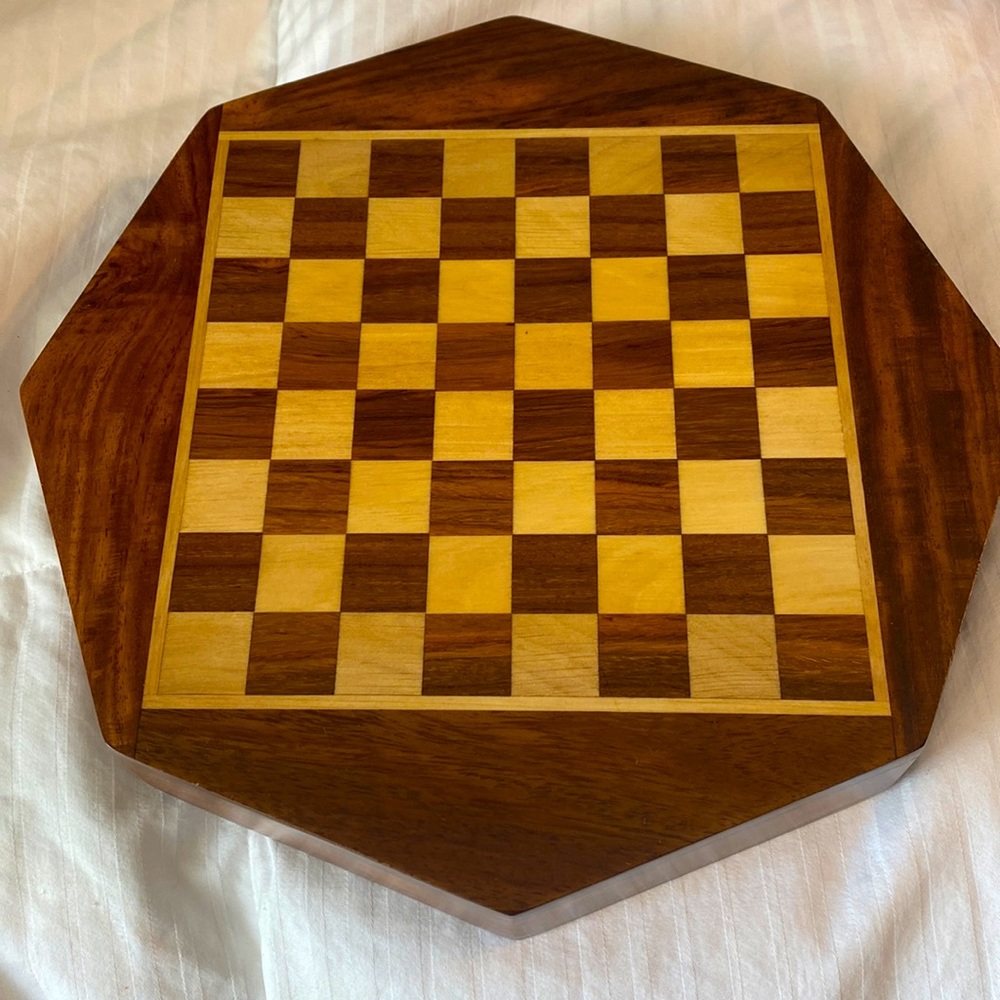 Wooden Octagonal Miniature Chess Set 9”
